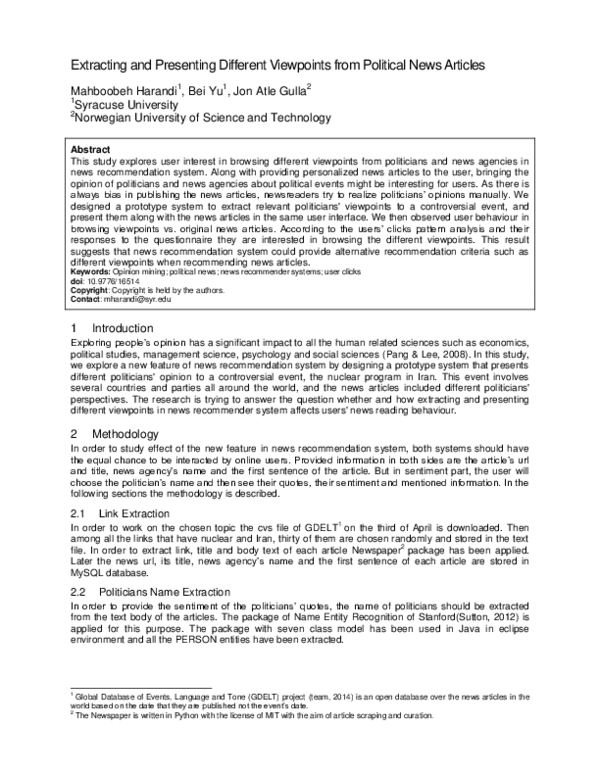 (PDF) Extracting and Presenting Different Viewpoints from Political ...