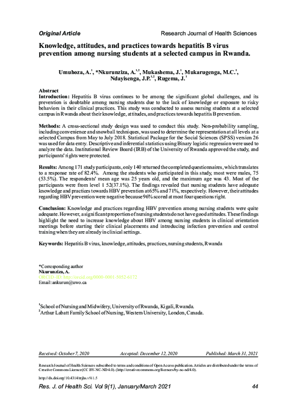 (PDF) Knowledge, attitudes, and practices towards hepatitis B virus ...