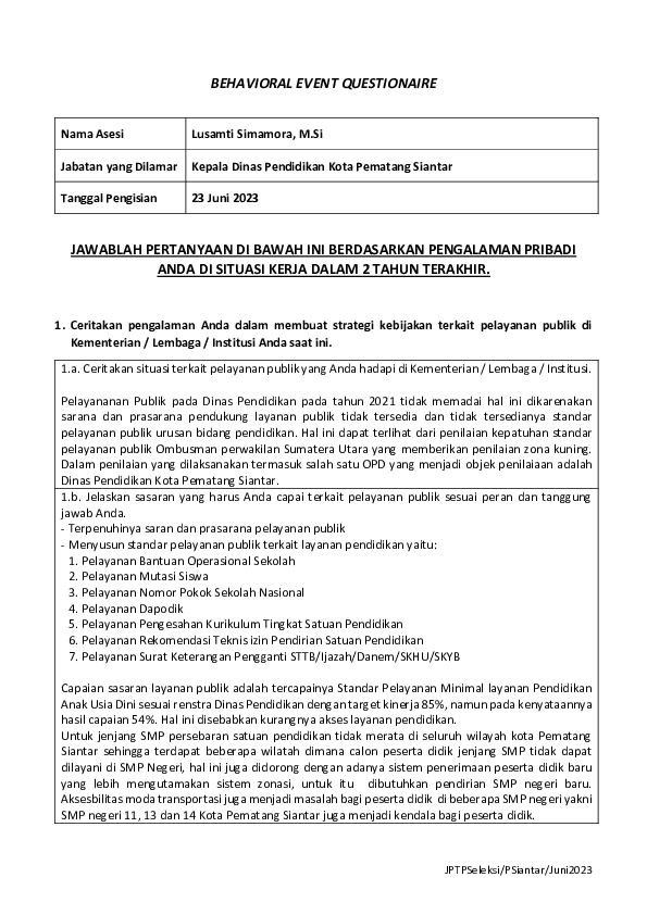(PDF) BEHAVIORAL EVENT QUESTIONAIRE