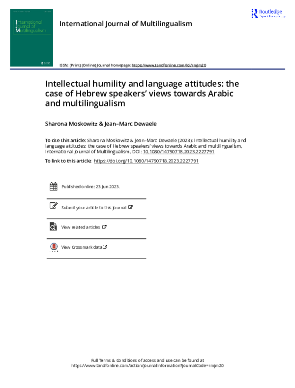 (PDF) Intellectual humility and language attitudes the case of Hebrew ...