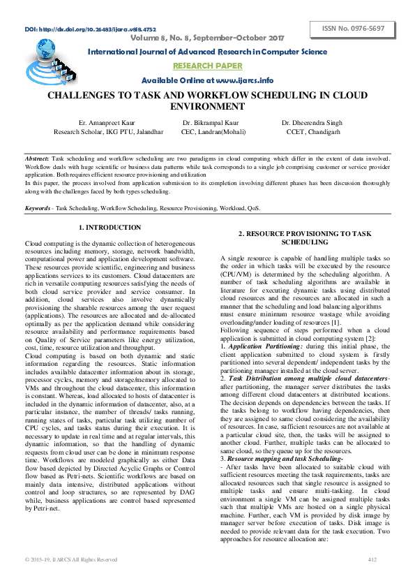(PDF) Challenges to Task and Workflow Scheduling in Cloud Environment