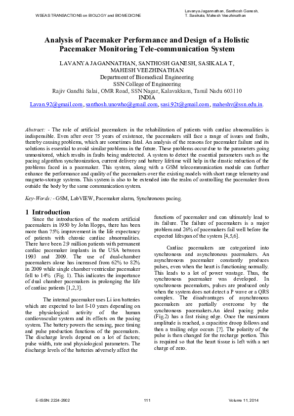 (PDF) Analysis of Pacemaker Performance and Design of a Holistic ...