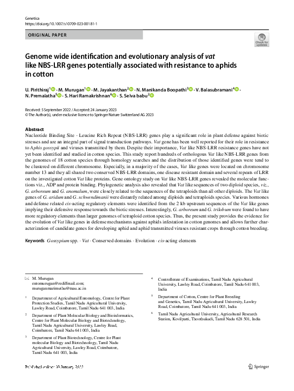 (PDF) Genome wide identification and evolutionary analysis of vat like ...