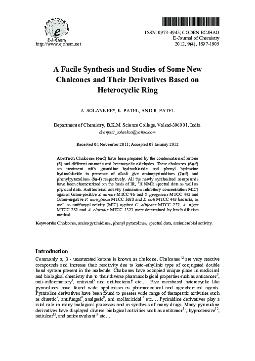 (PDF) A Facile Synthesis and Studies of Some New Chalcones and Their ...