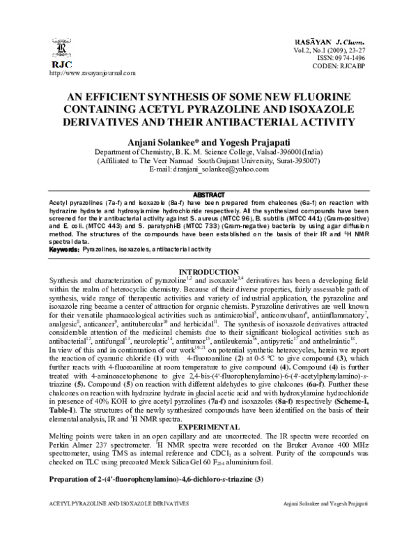 (PDF) An Efficient Synthesis of Some New Fluorine Containing Acetyl ...