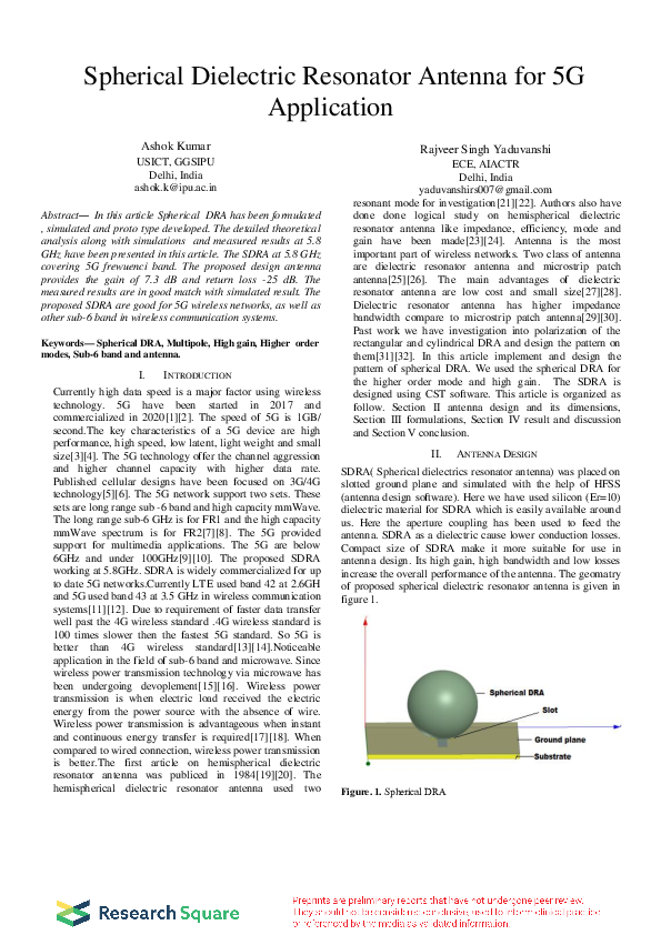 (PDF) Spherical Dielectric Resonator Antenna for 5G Application