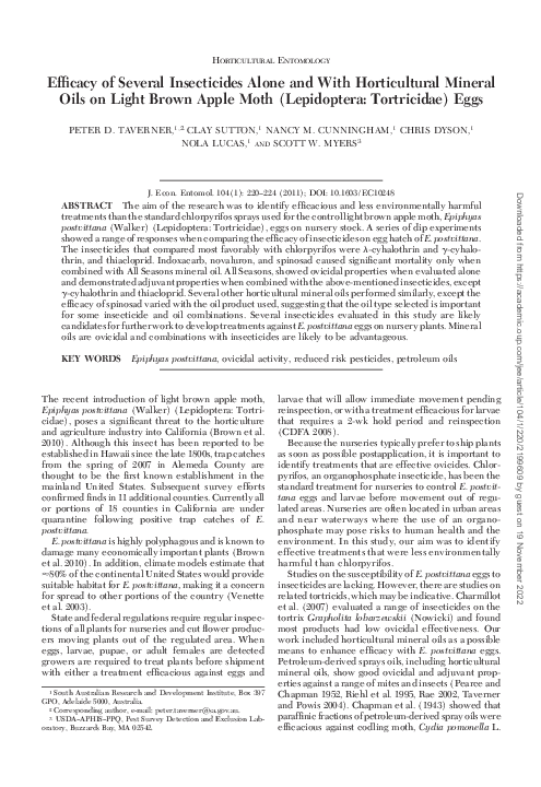 (PDF) Efficacy of Several Insecticides Alone and With Horticultural ...