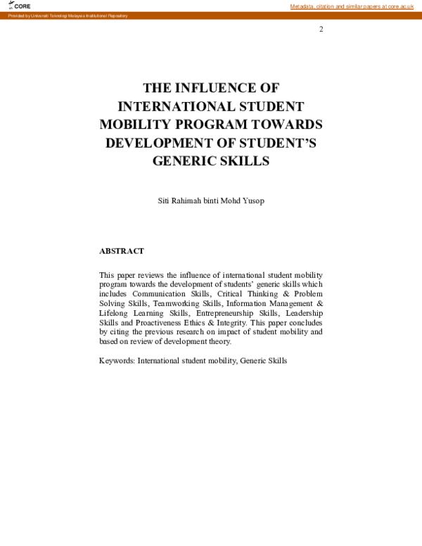 (PDF) The influence of International students mobility program towards ...