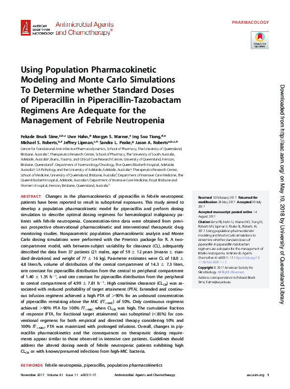 (PDF) Using Population Pharmacokinetic Modeling and Monte Carlo ...
