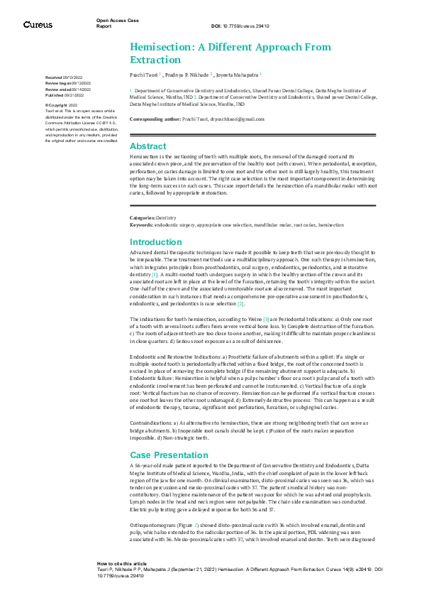 (PDF) Hemisection: A Different Approach From Extraction