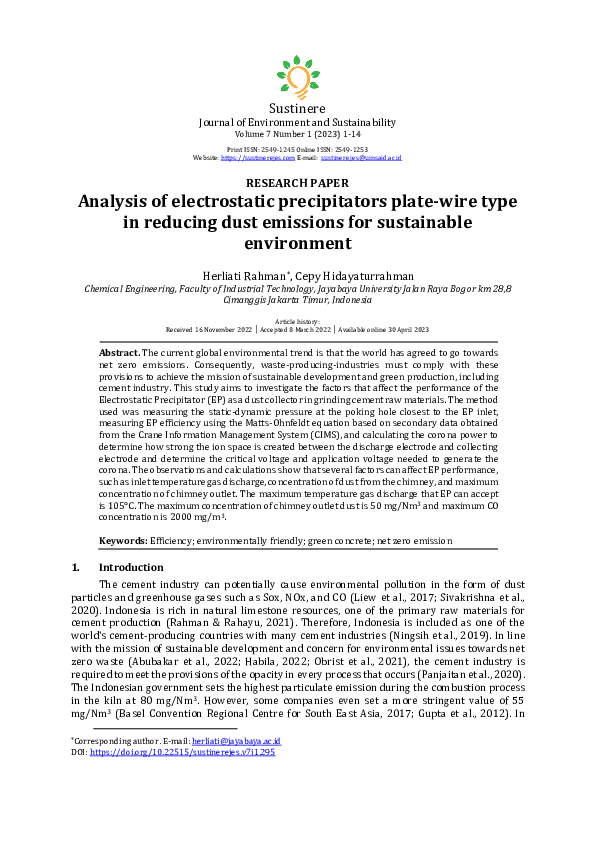 (PDF) Analysis of electrostatic precipitators plate-wire type in ...