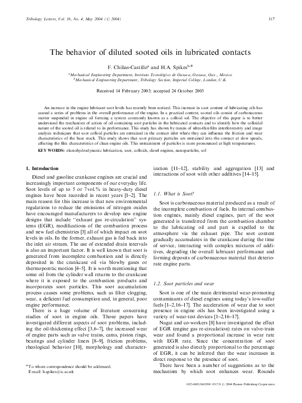 (PDF) The Behavior of Diluted Sooted Oils in Lubricated Contacts