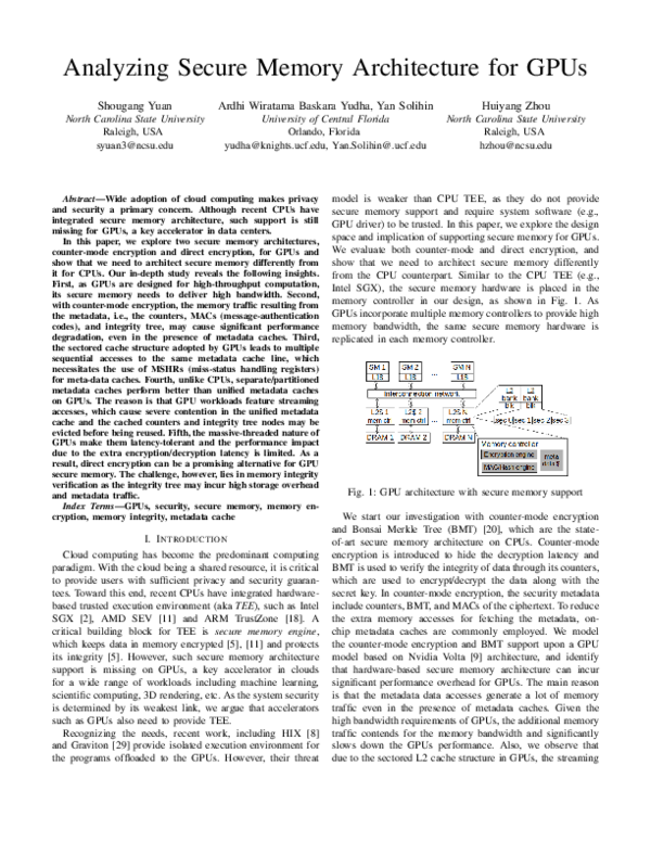 (PDF) Analyzing Secure Memory Architecture for GPUs