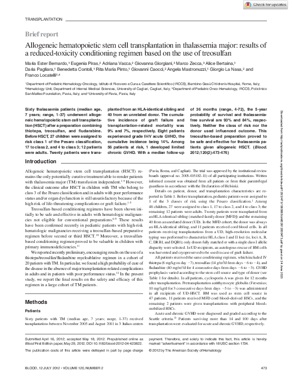 (PDF) Allogeneic hematopoietic stem cell transplantation in thalassemia ...