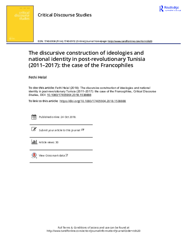 (PDF) The discursive construction of ideologies and national identity ...