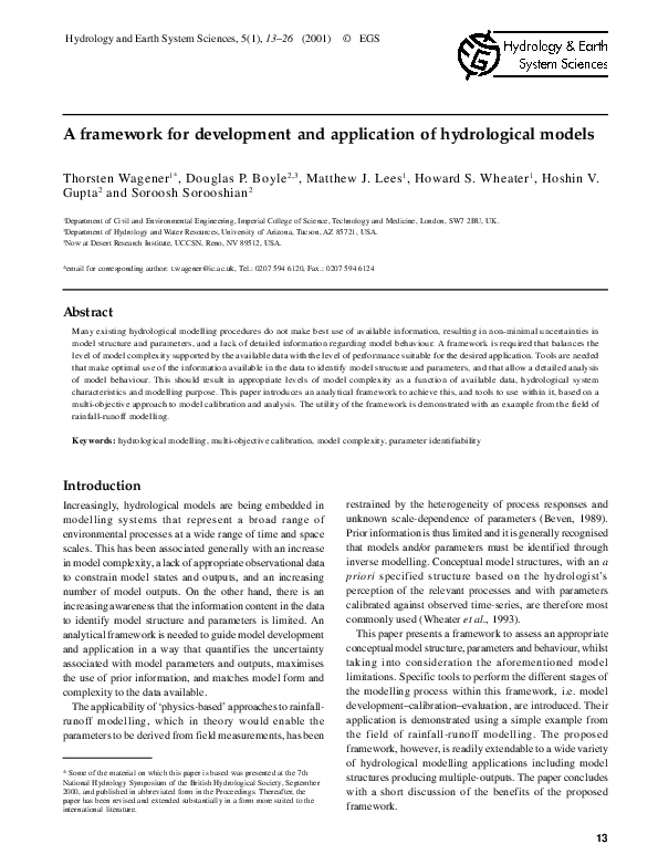 (PDF) A framework for development and application of hydrological models