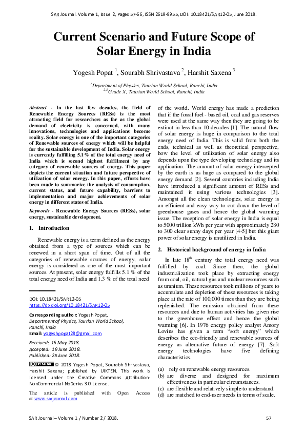 (PDF) Current Scenario and Future Scope of Solar Energy in India