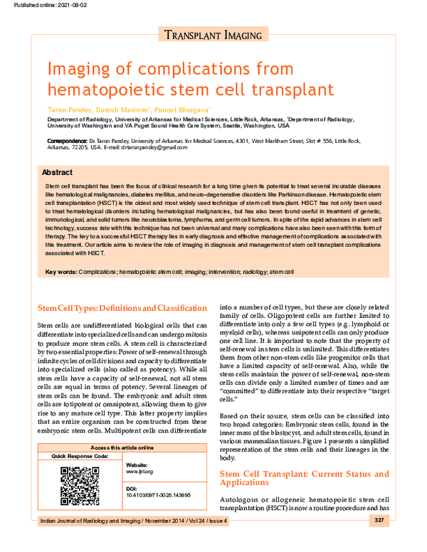 (PDF) Imaging of complications from hematopoietic stem cell transplant