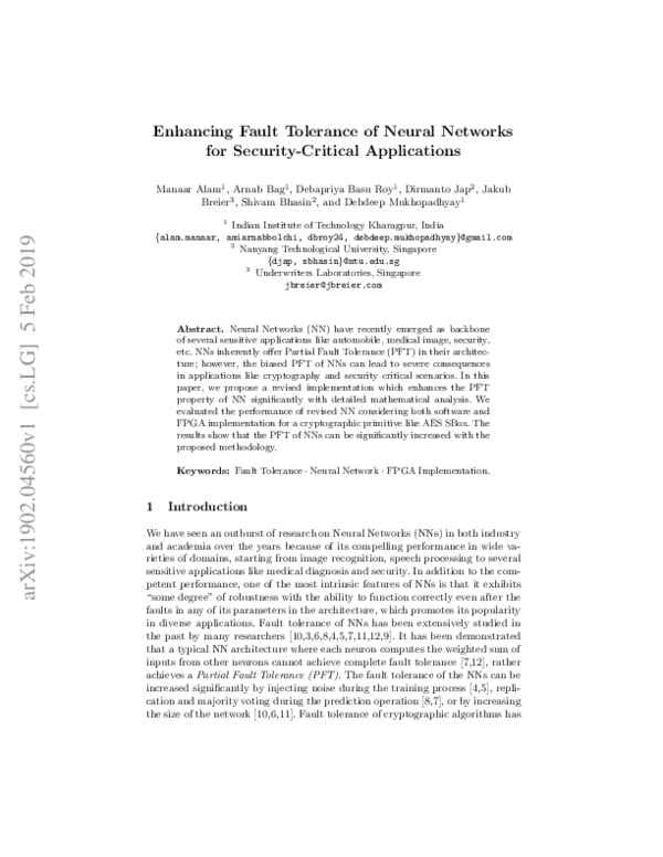 (PDF) Enhancing Fault Tolerance of Neural Networks for Security ...
