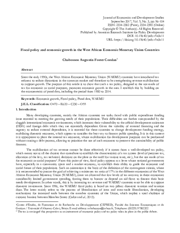 (PDF) Fiscal policy and economic growth in the West African Economic ...