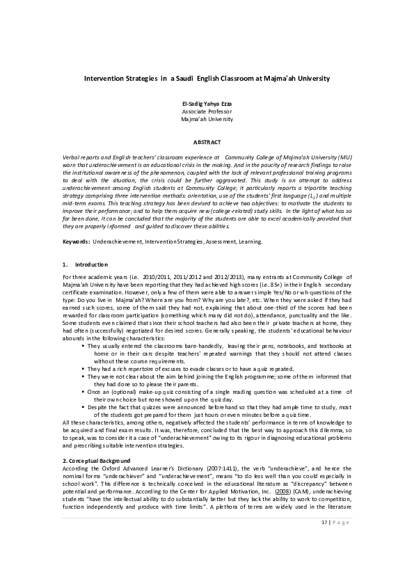(PDF) Some Intervention Strategies to Improve the Performance of Saudi ...