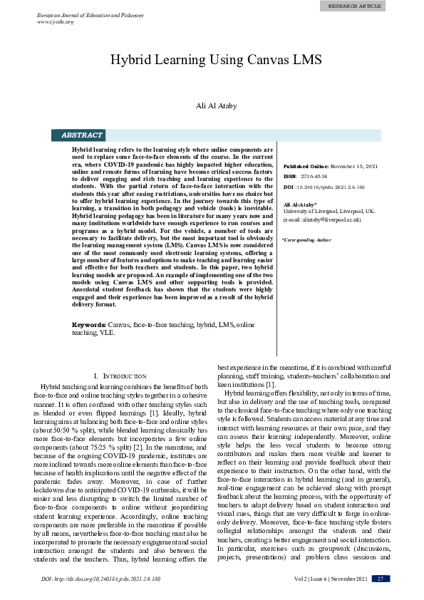 (PDF) Hybrid Learning Using Canvas LMS