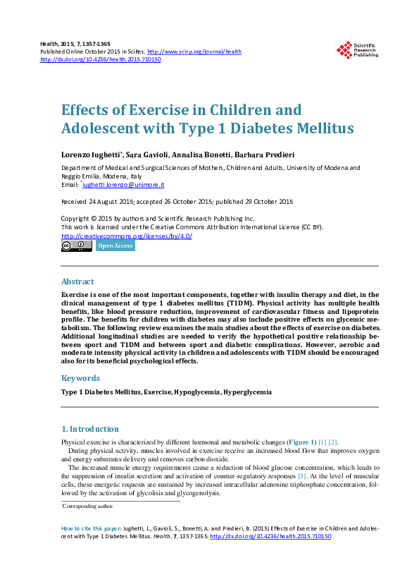 (PDF) Effects of Exercise in Children and Adolescent with Type 1 ...