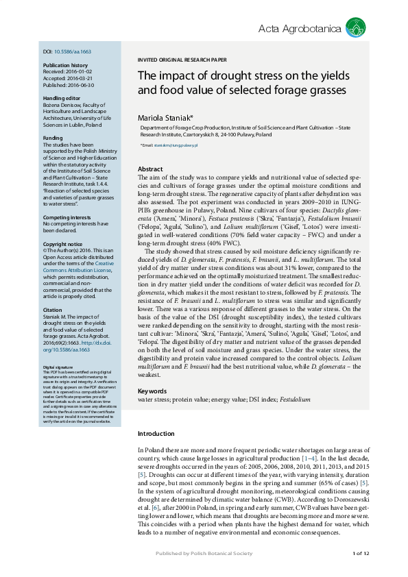 (PDF) The impact of drought stress on the yields and food value of ...