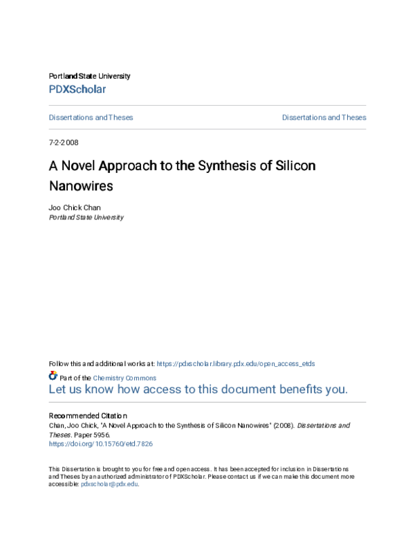 (PDF) A Novel Approach to the Synthesis of Silicon Nanowires