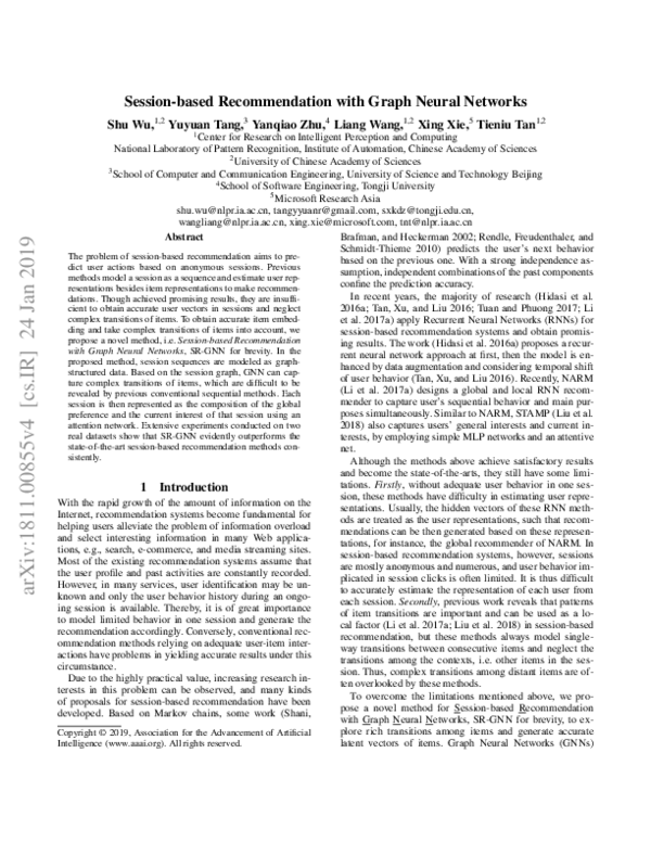 (PDF) Session-based Recommendation with Graph Neural Networks