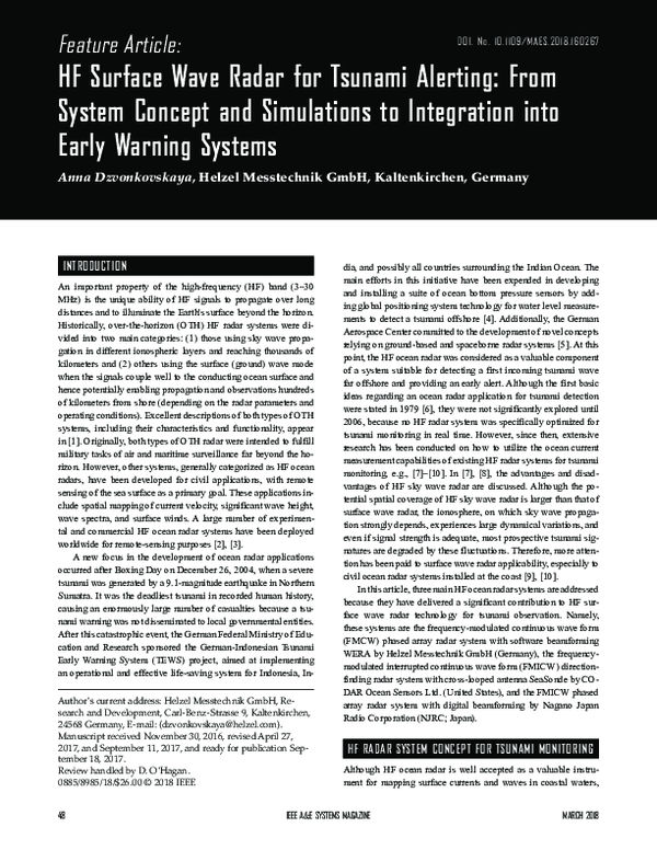 (PDF) HF surface wave radar for tsunami alerting from system concept