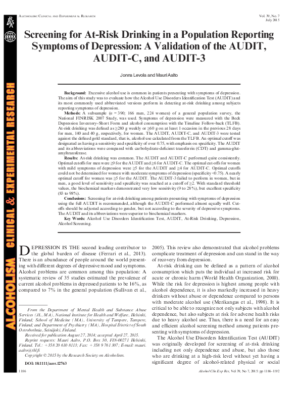 (PDF) Screening for At-Risk Drinking in a Population Reporting Symptoms ...