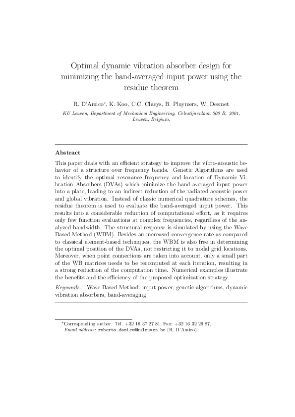(PDF) Optimal dynamic vibration absorber design for minimizing the band ...