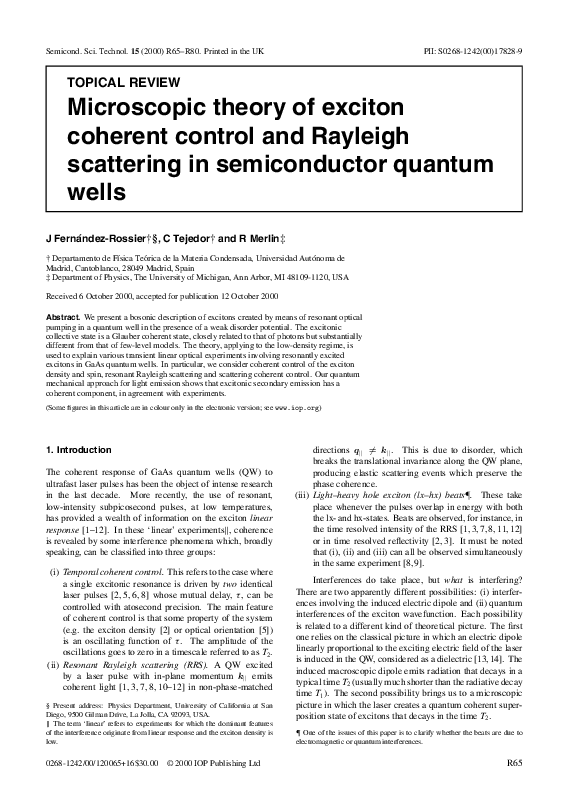 (PDF) Microscopic theory of exciton coherent control and Rayleigh ...