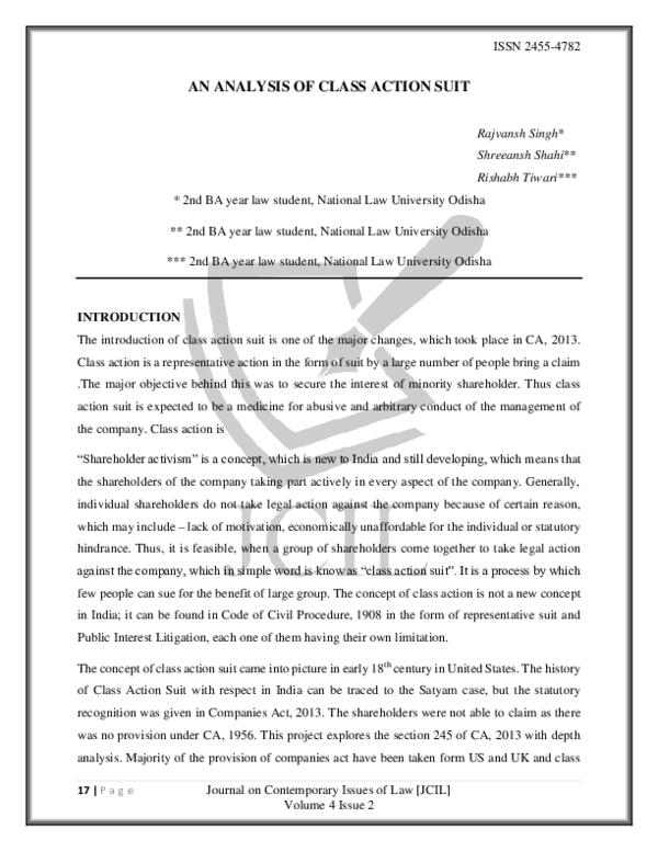 (PDF) An Analysis of Class Action Suit