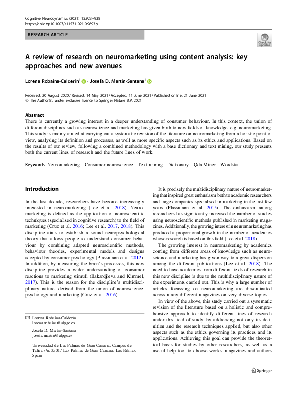 (PDF) A review of research on neuromarketing using content analysis ...