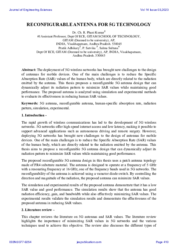 (PDF) RECONFIGURABLE ANTENNA FOR 5G TECHNOLOGY