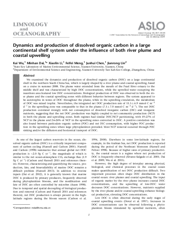(PDF) Dynamics and production of dissolved organic carbon in a large ...