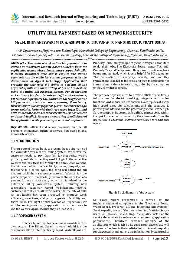 (PDF) UTILITY BILL PAYMENT BASED ON NETWORK SECURITY