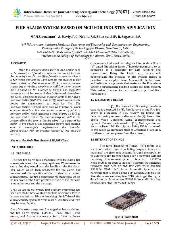 (PDF) FIRE ALARM SYSTEM BASED ON MCU FOR INDUSTRY APPLICATION