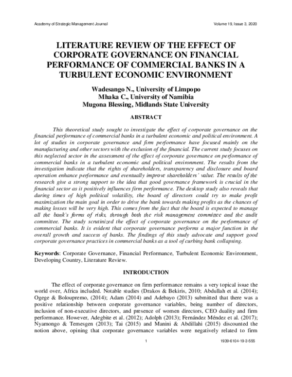 (PDF) Literature Review of the Effect of Corporate Governance on ...