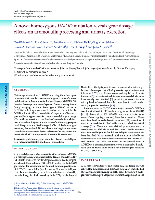 (PDF) A novel homozygous UMOD mutation reveals gene dosage effects on ...