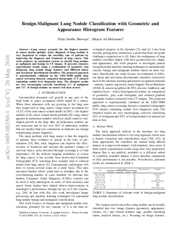 (PDF) Benign-Malignant Lung Nodule Classification with Geometric and ...