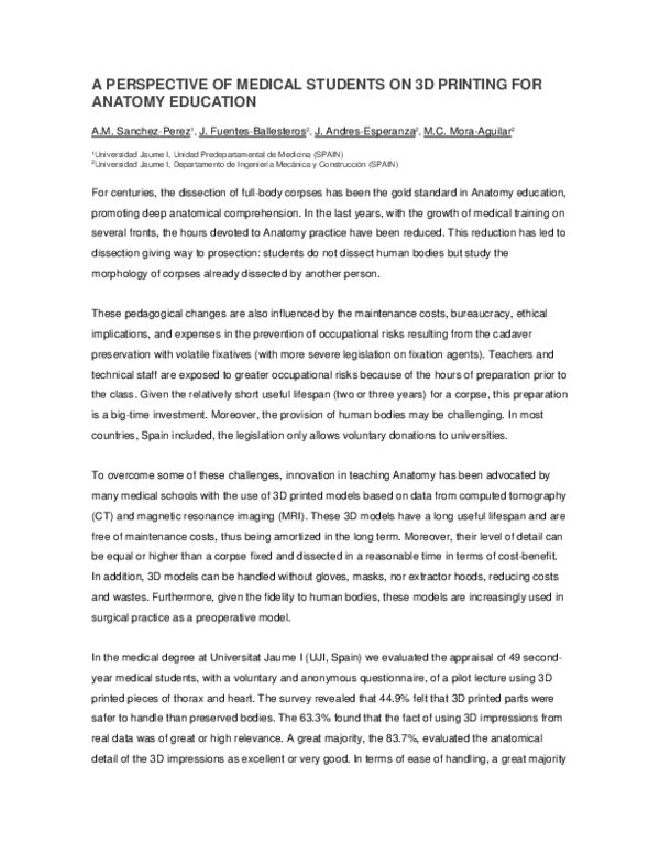 (PDF) A Perspective of Medical Students on 3D Printing for Anatomy ...
