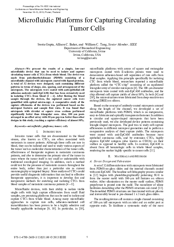 (PDF) Microfluidic platforms for capturing circulating tumor cells