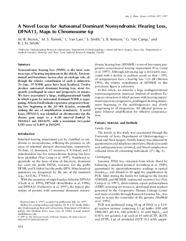 (PDF) A Novel Locus for Autosomal Dominant Nonsyndromic Hearing Loss ...
