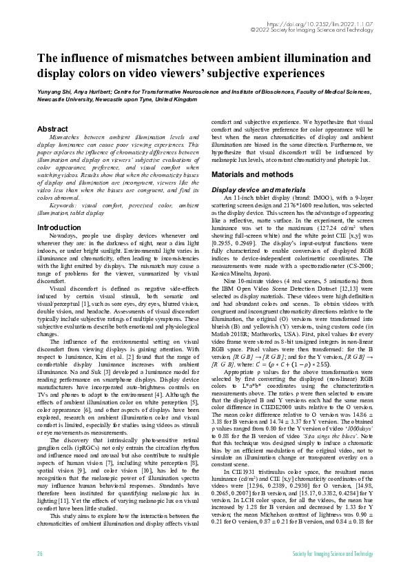 (PDF) The Influence of Mismatches between Ambient Illumination and ...