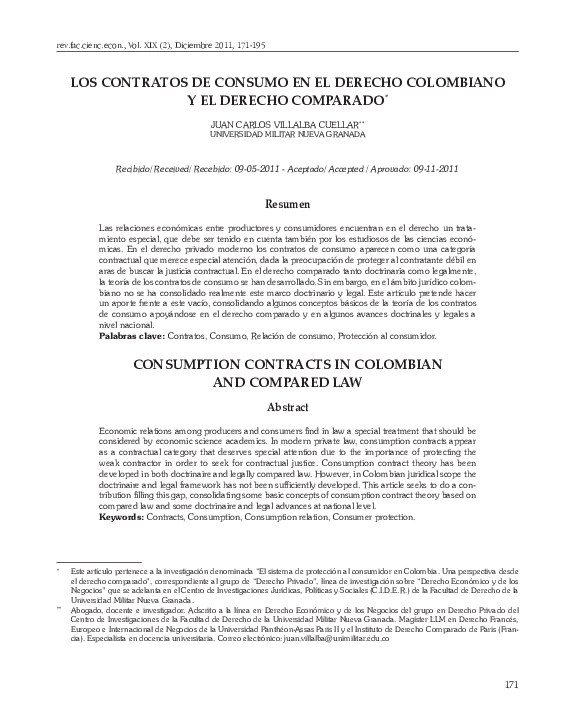 (PDF) Consumption Contracts in Colombian and Compared Law