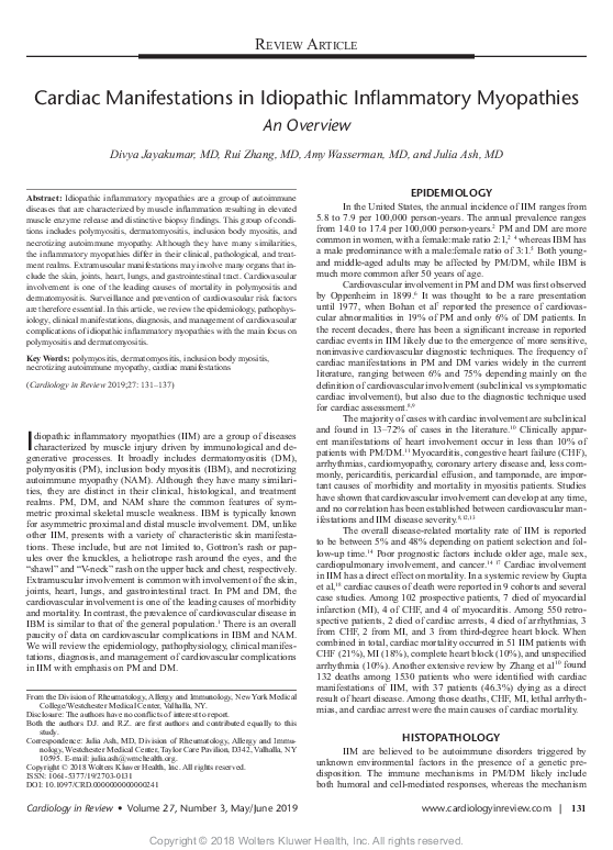 (PDF) Cardiac Manifestations in Idiopathic Inflammatory Myopathies