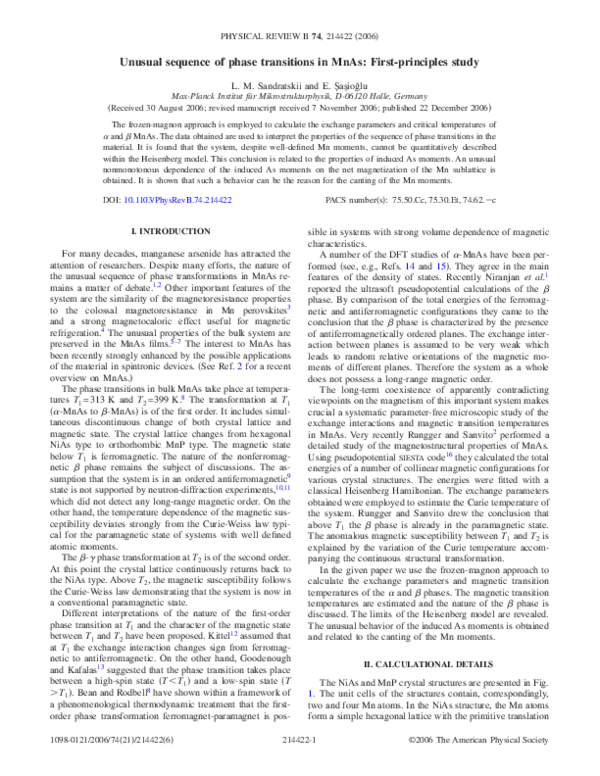 (PDF) Unusual sequence of phase transitions in MnAs: First-principles study